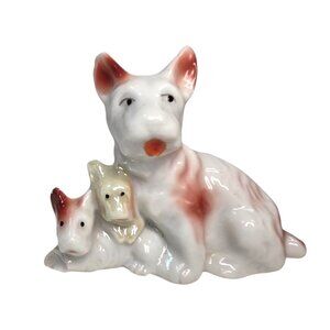 Vintage  Scottie Dog with Puppies Ceramic Figurine Japan